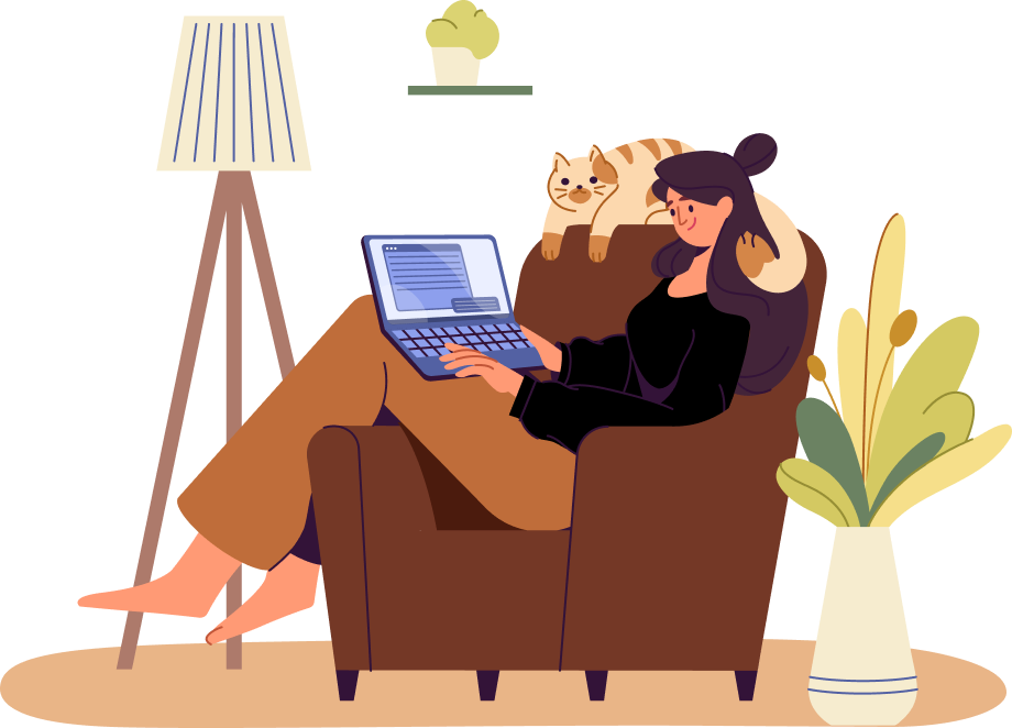 Illustration einer Person, die remote an einem Laptop arbeitet